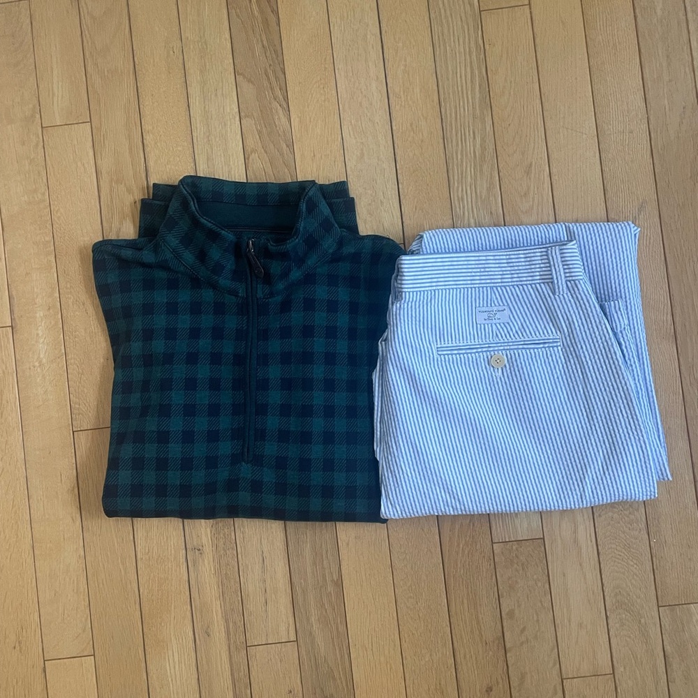 Vineyard Vines Bundle- Seersucker pants & Quarter-Zip Pullover